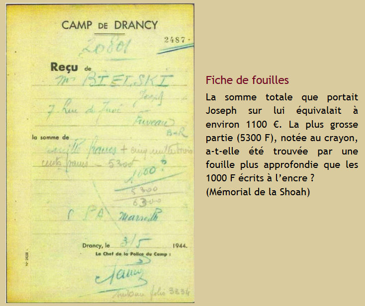 Fiche de fouilles camp de Drancy